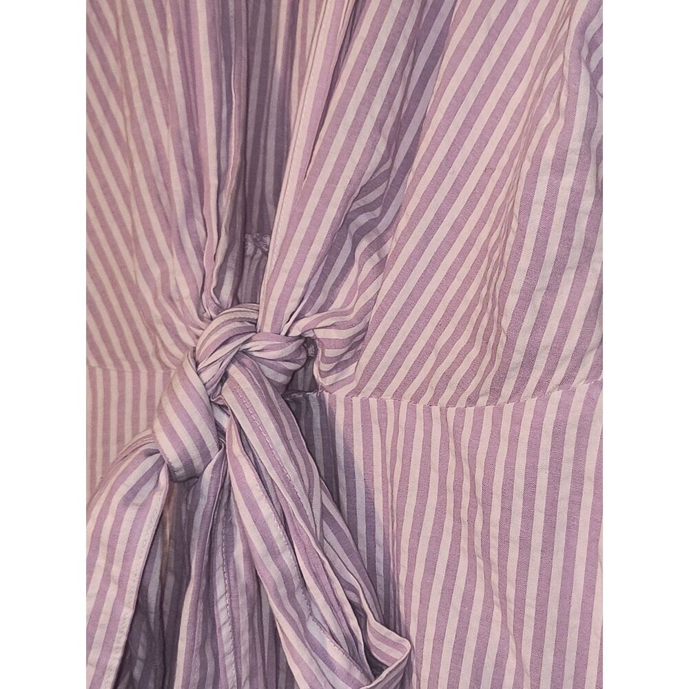 Size S, NWOT, Purple & White Tie Front Maxi Dress | Cotton Coastal Preppy Flare - Picture 4 of 8